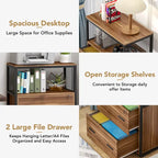Walnut Black 2-Drawer Lateral File Cabinet with Open Shelves