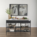 Amika White Solid Marble Top with Black Metal Base Kitchen Island