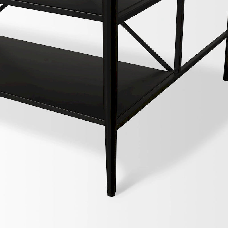 White Marble Kitchen Island with Black Metal Frame - 3 Drawers
