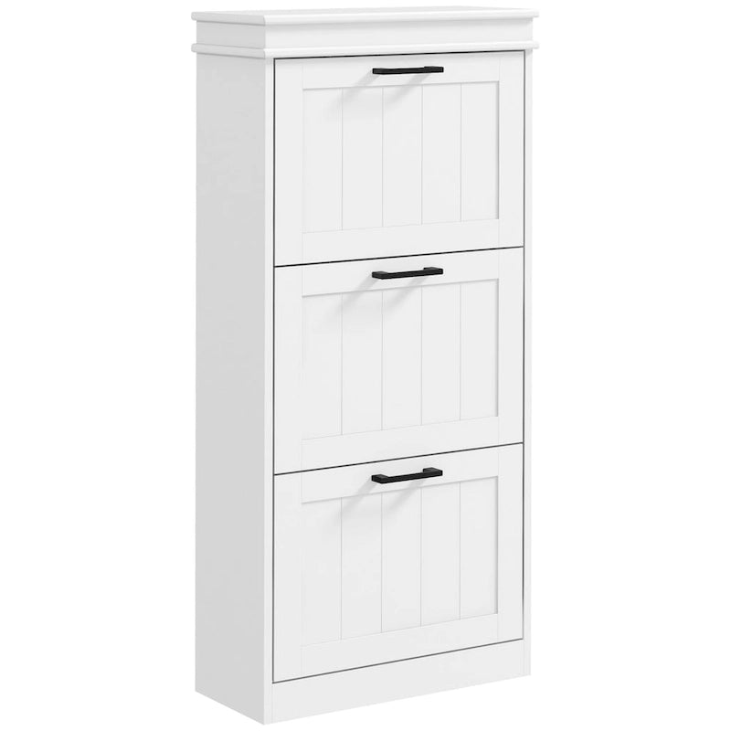 Black Shoe Cabinet with 3 Flip Drawers - 15 Pair Capacity