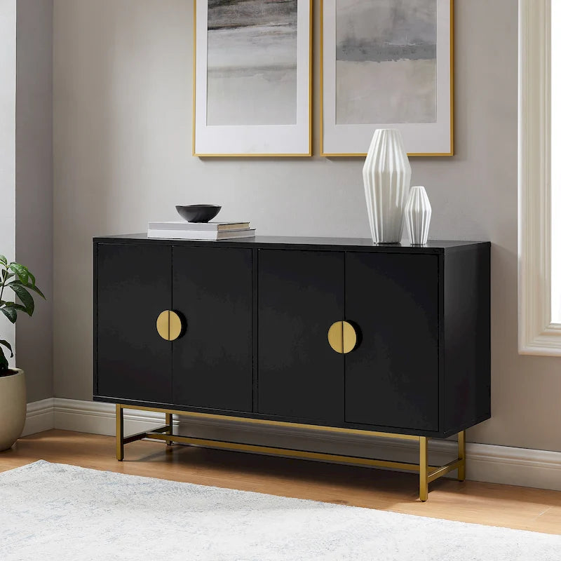 Dark Brown Sideboard with Gold Legs - 2 Cabinet Storage