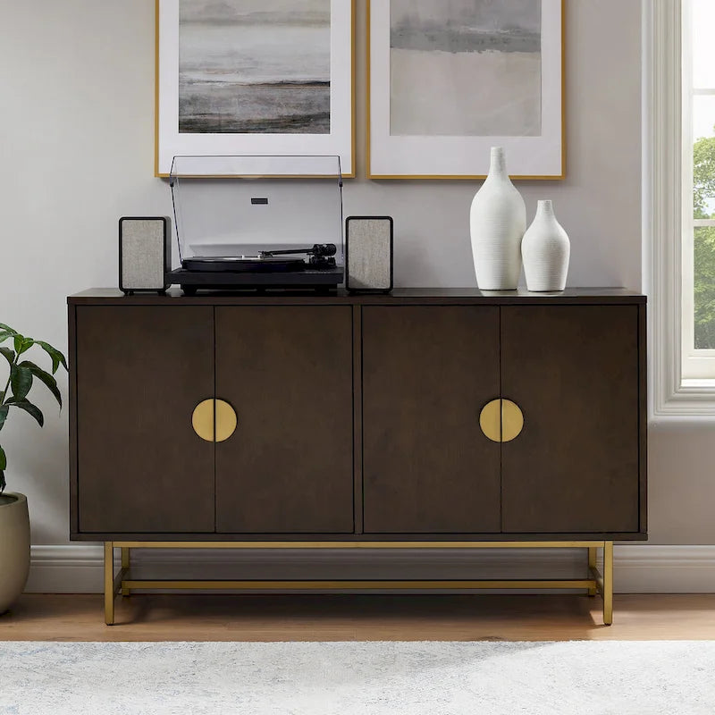 Dark Brown Sideboard with Gold Legs - 2 Cabinet Storage