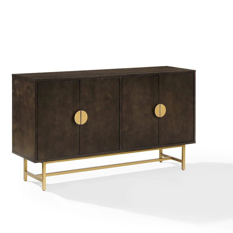 Dark Brown Sideboard with Gold Legs - 2 Cabinet Storage