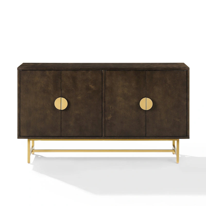 Dark Brown Sideboard with Gold Legs - 2 Cabinet Storage