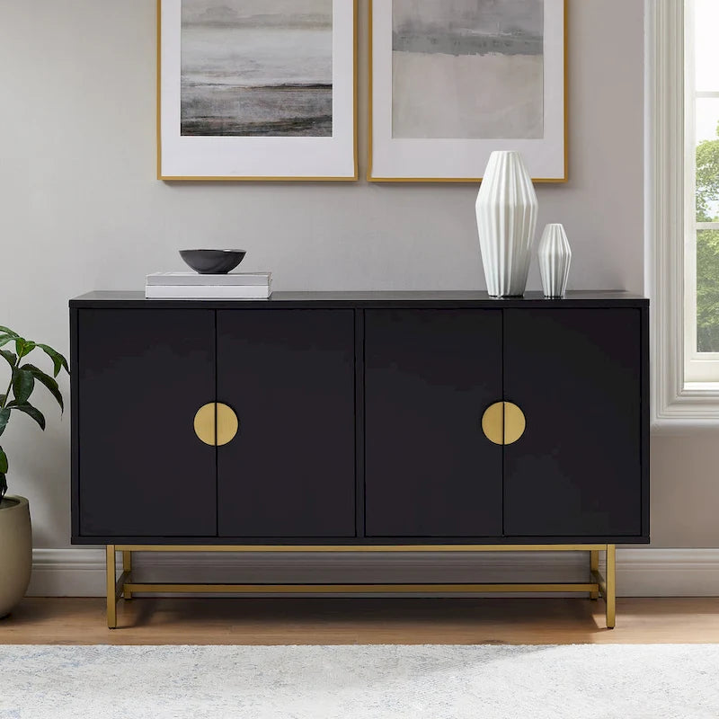 Dark Brown Sideboard with Gold Legs - 2 Cabinet Storage