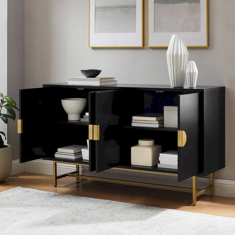 Dark Brown Sideboard with Gold Legs - 2 Cabinet Storage