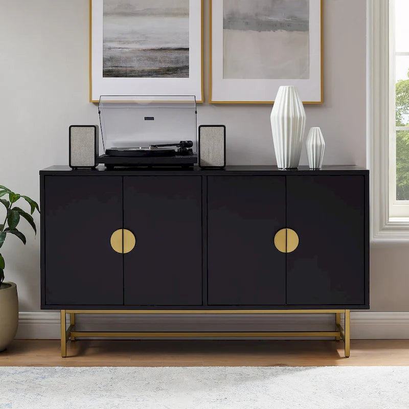 Dark Brown Sideboard with Gold Legs - 2 Cabinet Storage