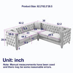 82.2-Inch Velvet Corner Sofa, L-Shaped Sectional Couch, 5-Seater Corner Sofas with 3 Cushions for Living Room, Bedroom, Apartmen