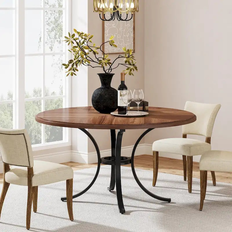 Round Dining Table for 4-6 People, 47  Farmouse Kitchen Table for Dining Room, Living Room, Rustic