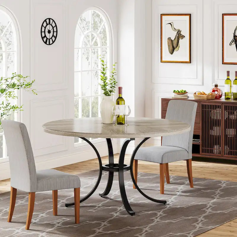 Round Dining Table for 4-6 People, 47  Farmouse Kitchen Table for Dining Room, Living Room, Rustic