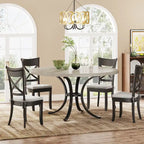 Round Dining Table for 4-6 People, 47  Farmouse Kitchen Table for Dining Room, Living Room, Rustic