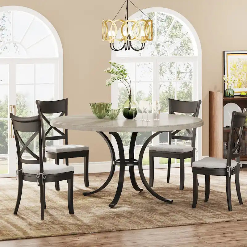 Round Dining Table for 4-6 People, 47  Farmouse Kitchen Table for Dining Room, Living Room, Rustic