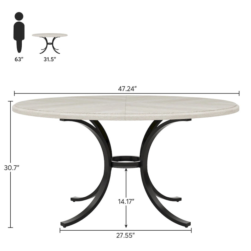 Round Dining Table for 4-6 People, 47  Farmouse Kitchen Table for Dining Room, Living Room, Rustic