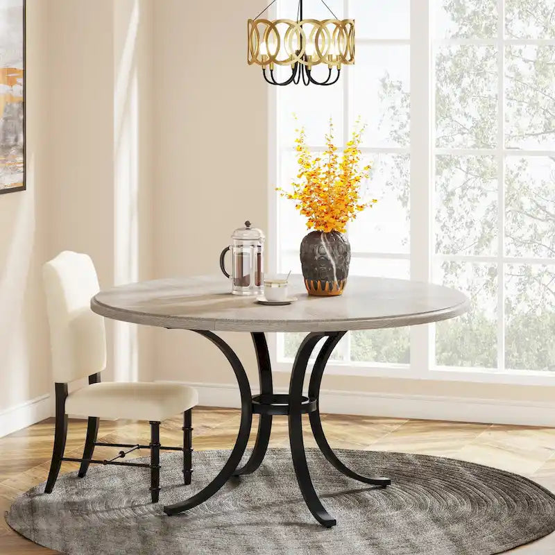 Round Dining Table for 4-6 People, 47  Farmouse Kitchen Table for Dining Room, Living Room, Rustic