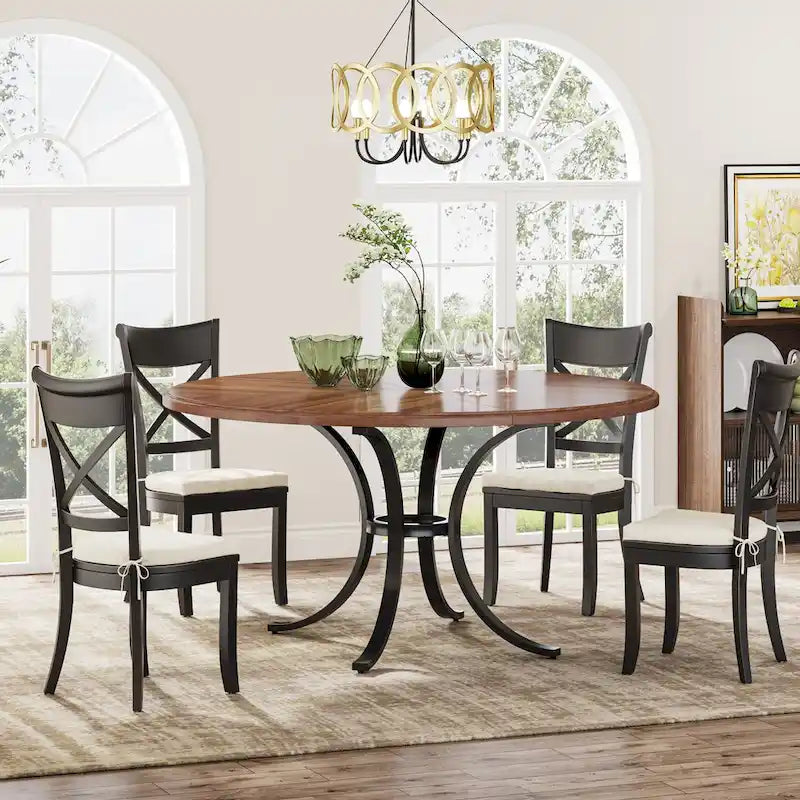 Round Dining Table for 4-6 People, 47  Farmouse Kitchen Table for Dining Room, Living Room, Rustic