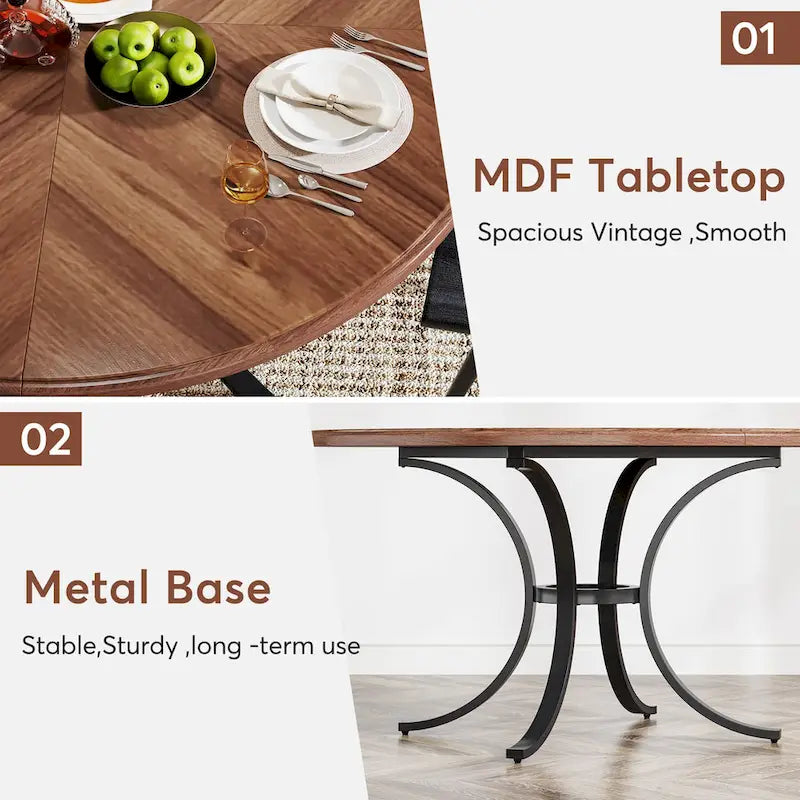 Round Dining Table for 4-6 People, 47  Farmouse Kitchen Table for Dining Room, Living Room, Rustic