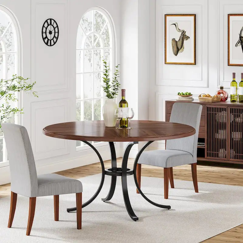 Round Dining Table for 4-6 People, 47  Farmouse Kitchen Table for Dining Room, Living Room, Rustic