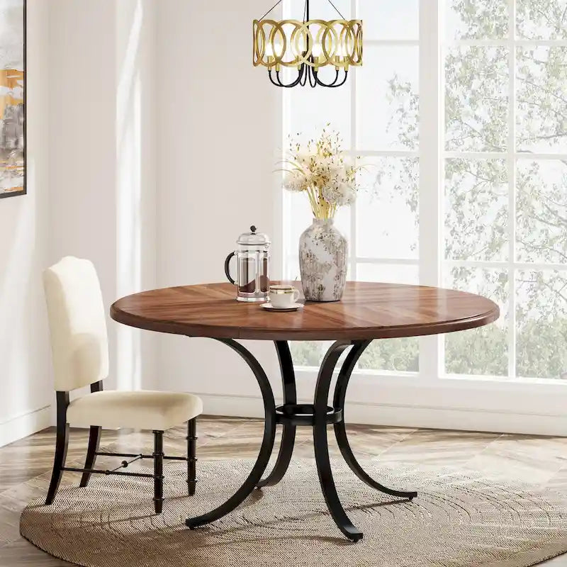 Round Dining Table for 4-6 People, 47  Farmouse Kitchen Table for Dining Room, Living Room, Rustic