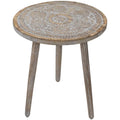 21  Antique Gray Engraved Round Tri Leg Wooden Side Table