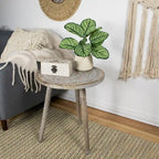 21  Antique Gray Engraved Round Tri Leg Wooden Side Table