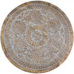 21  Antique Gray Engraved Round Tri Leg Wooden Side Table