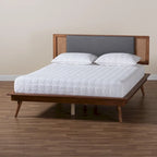 Dark Grey Fabric Platform Bed with Rattan - Full/Queen/King