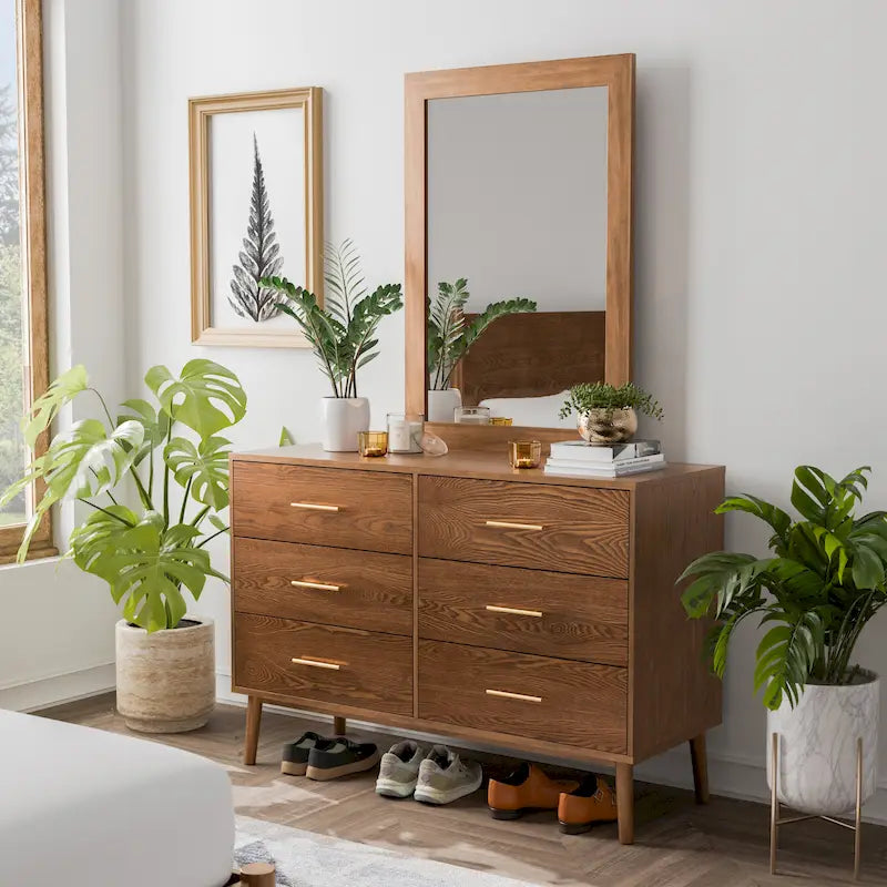 Walnut Mid-Century 6-Drawer Dresser