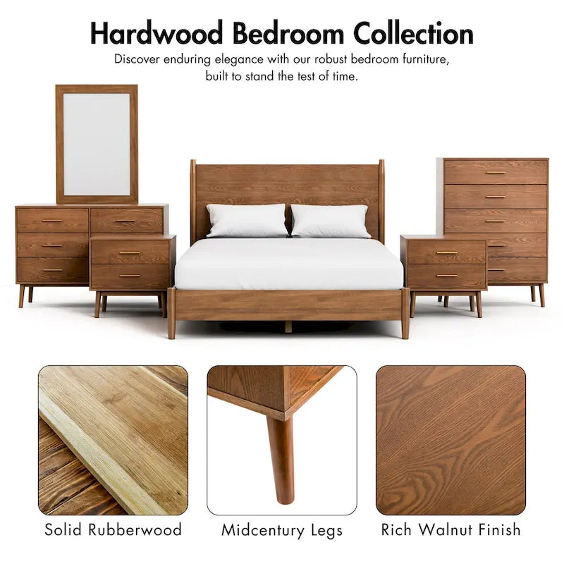 Walnut Mid-Century 6-Drawer Dresser