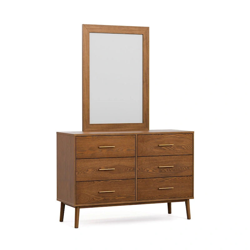 Walnut Mid-Century 6-Drawer Dresser