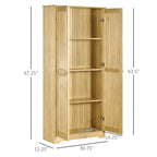 67  Pinewood Kitchen Pantry Storage Cabinet, Freestanding Cabinets with Doors and Shelf Adjustability, Soft-Close Mechanism