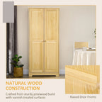 67  Pinewood Kitchen Pantry Storage Cabinet, Freestanding Cabinets with Doors and Shelf Adjustability, Soft-Close Mechanism