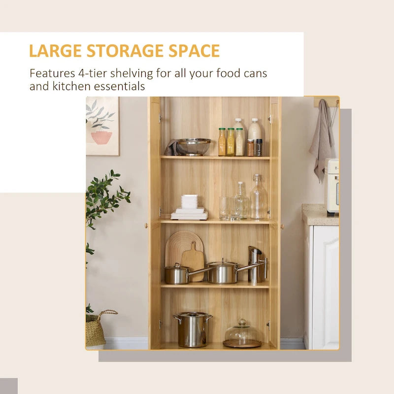 67  Pinewood Kitchen Pantry Storage Cabinet, Freestanding Cabinets with Doors and Shelf Adjustability, Soft-Close Mechanism