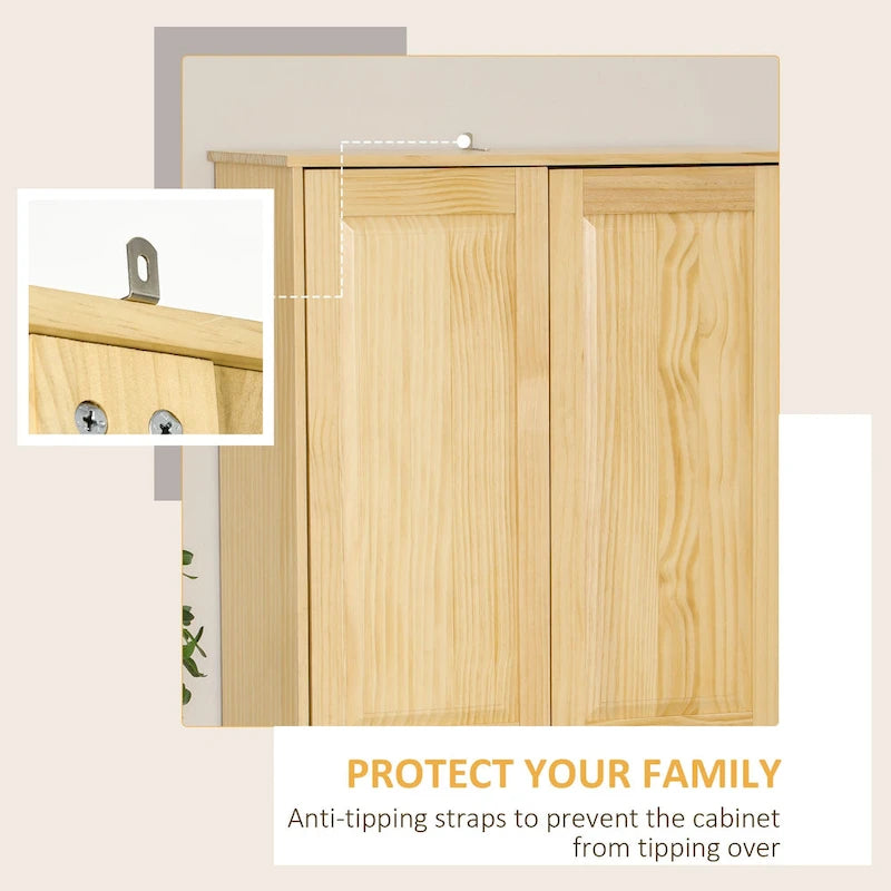 67  Pinewood Kitchen Pantry Storage Cabinet, Freestanding Cabinets with Doors and Shelf Adjustability, Soft-Close Mechanism