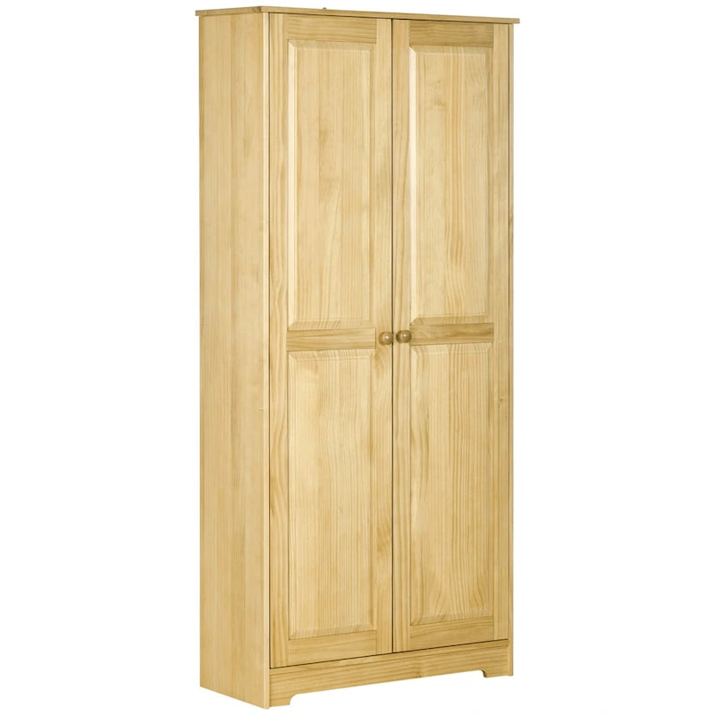 67  Pinewood Kitchen Pantry Storage Cabinet, Freestanding Cabinets with Doors and Shelf Adjustability, Soft-Close Mechanism