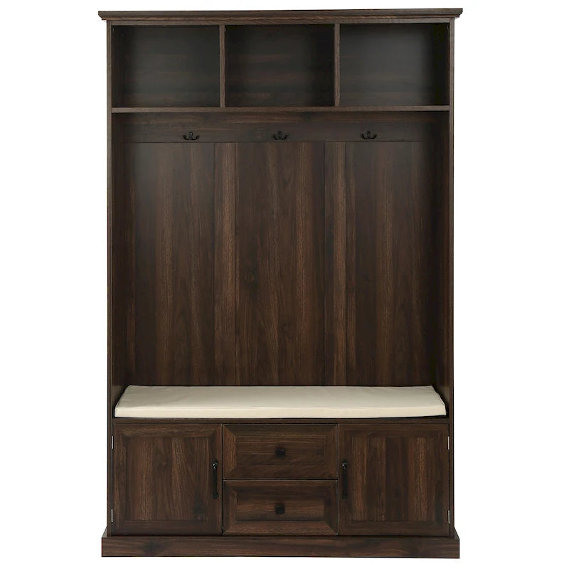 3-in-1 Design Hall Tree with 3 Hooks and Storage Bench - 47.24 W x 70.9 H x 15.74 D