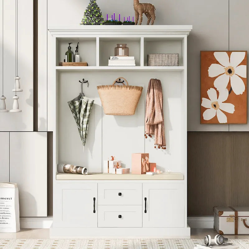 3-in-1 Design Hall Tree with 3 Hooks and Storage Bench - 47.24 W x 70.9 H x 15.74 D
