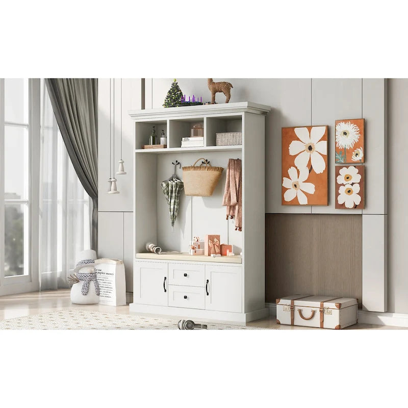 3-in-1 Design Hall Tree with 3 Hooks and Storage Bench - 47.24 W x 70.9 H x 15.74 D