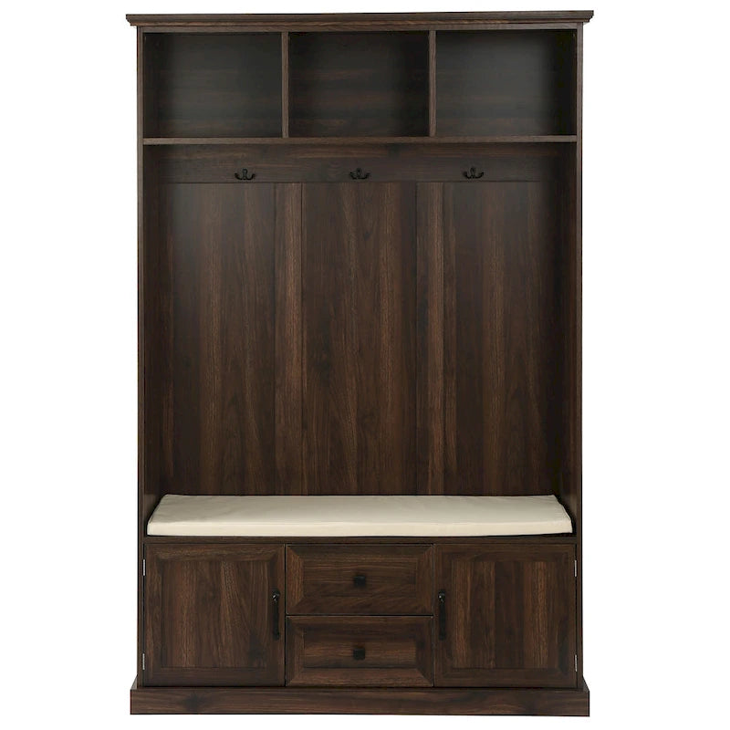 3-in-1 Design Hall Tree with 3 Hooks and Storage Bench - 47.24 W x 70.9 H x 15.74 D