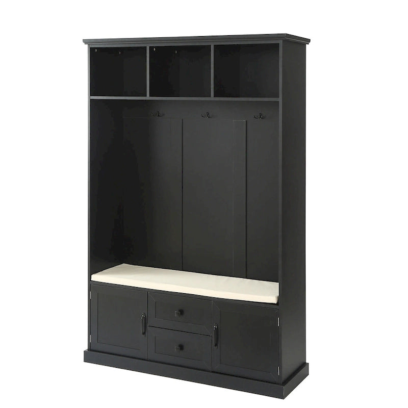 3-in-1 Design Hall Tree with 3 Hooks and Storage Bench - 47.24 W x 70.9 H x 15.74 D