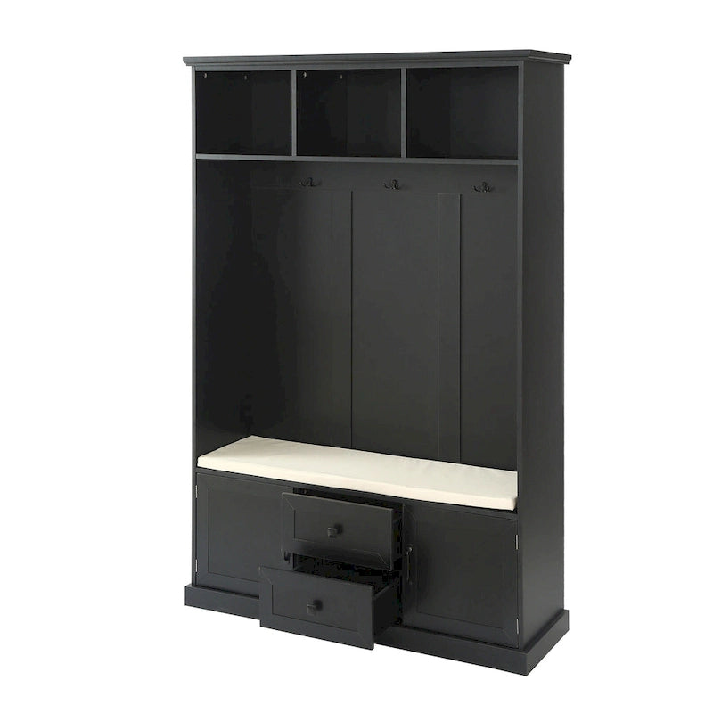3-in-1 Design Hall Tree with 3 Hooks and Storage Bench - 47.24 W x 70.9 H x 15.74 D