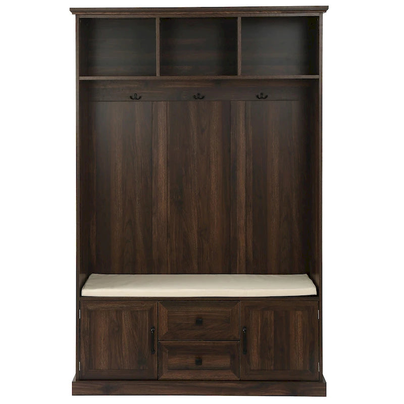 3-in-1 Design Hall Tree with 3 Hooks and Storage Bench - 47.24 W x 70.9 H x 15.74 D