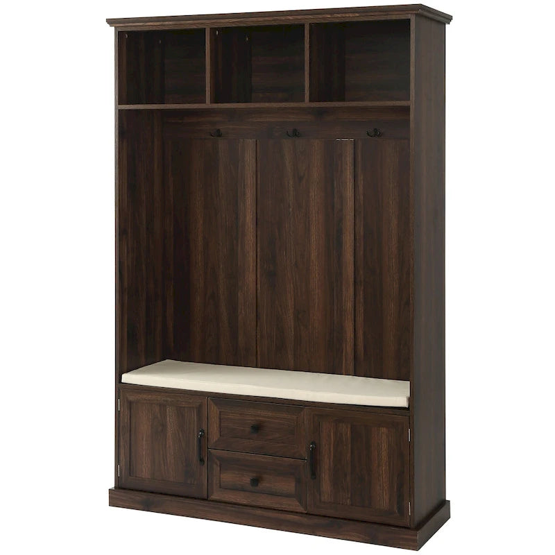 3-in-1 Design Hall Tree with 3 Hooks and Storage Bench - 47.24 W x 70.9 H x 15.74 D