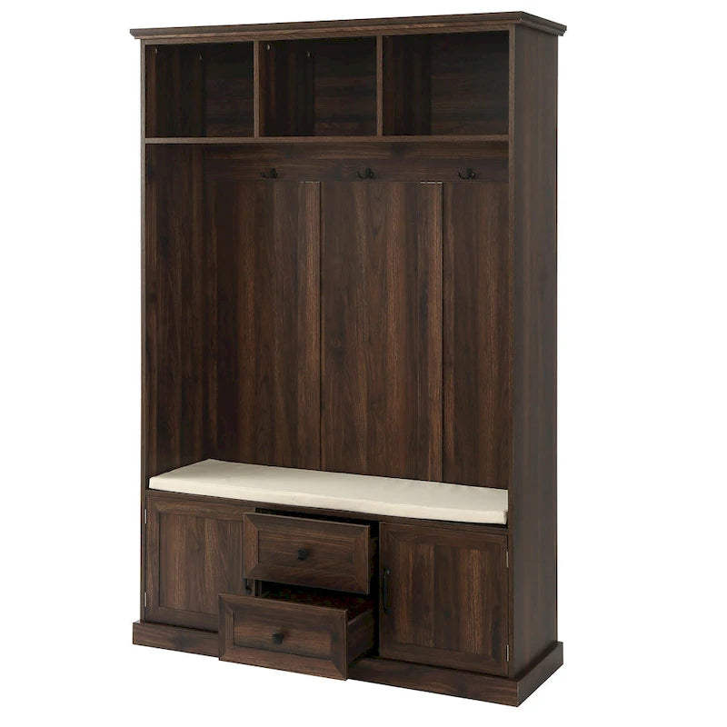 3-in-1 Design Hall Tree with 3 Hooks and Storage Bench - 47.24 W x 70.9 H x 15.74 D