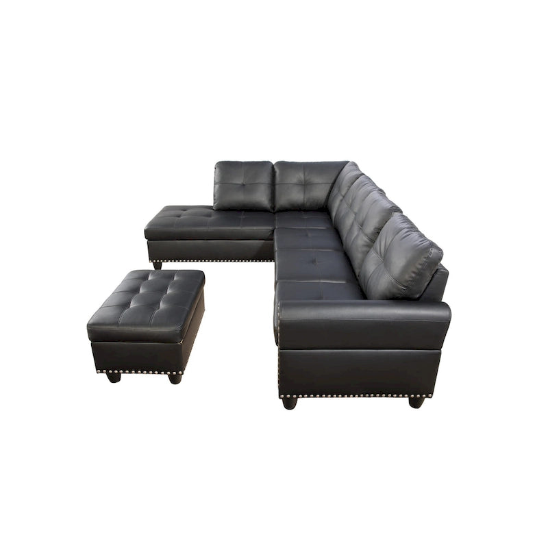 Irine Faux Leather Sectional Sofa with Ottoman - 98 W x 71 D x 33 H