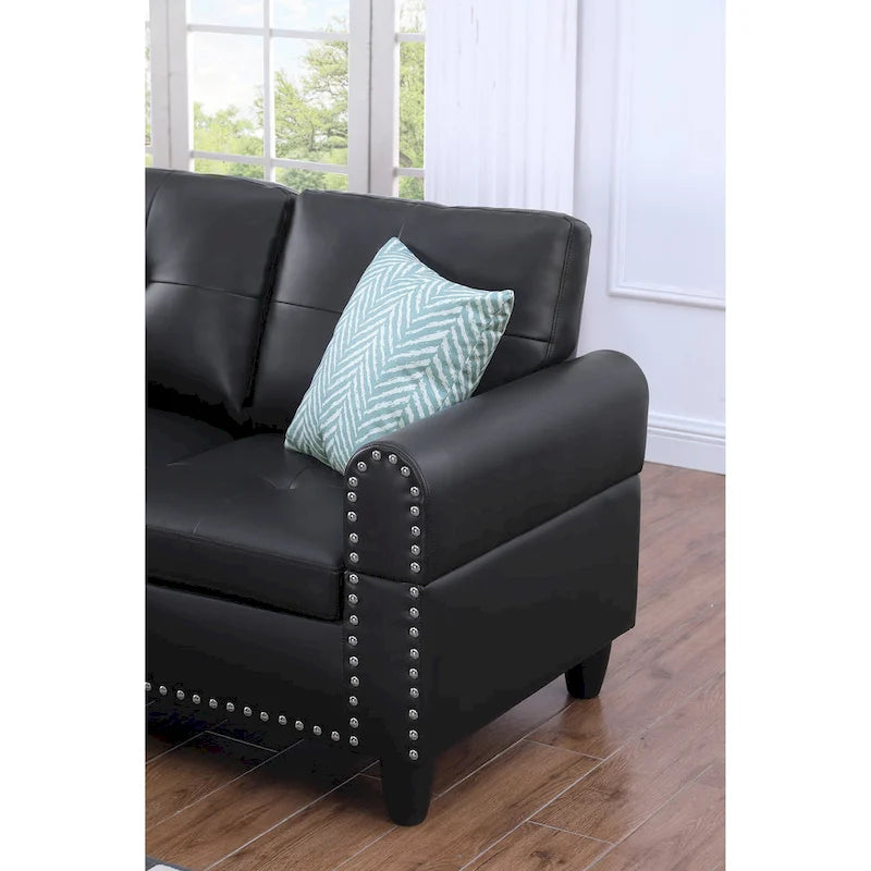 Faux Leather Sectional Sofa with Ottoman - 98 W x 71 D x 33 H