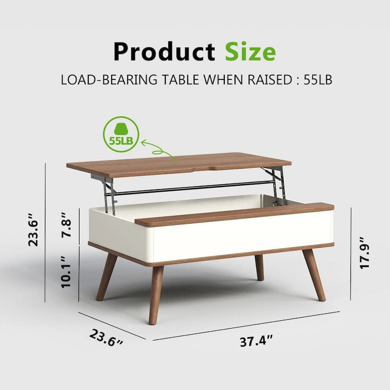 Rectangle Lift Top Square Coffee Table With Storage 37 x 23.5