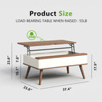 Rectangle Lift Top Square Coffee Table With Storage 37 x 23.5