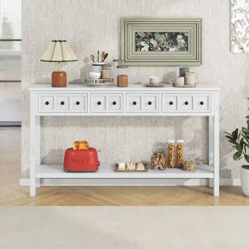 Rustic Entryway Console Table with Drawers and Bottom Shelf