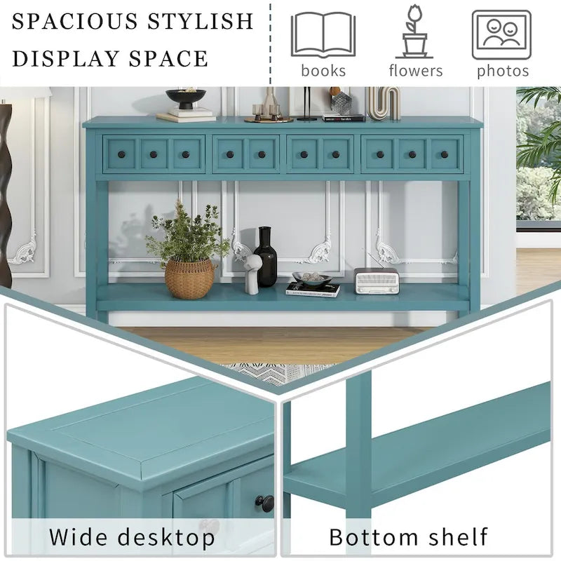 Rustic Entryway Console Table with Drawers and Bottom Shelf