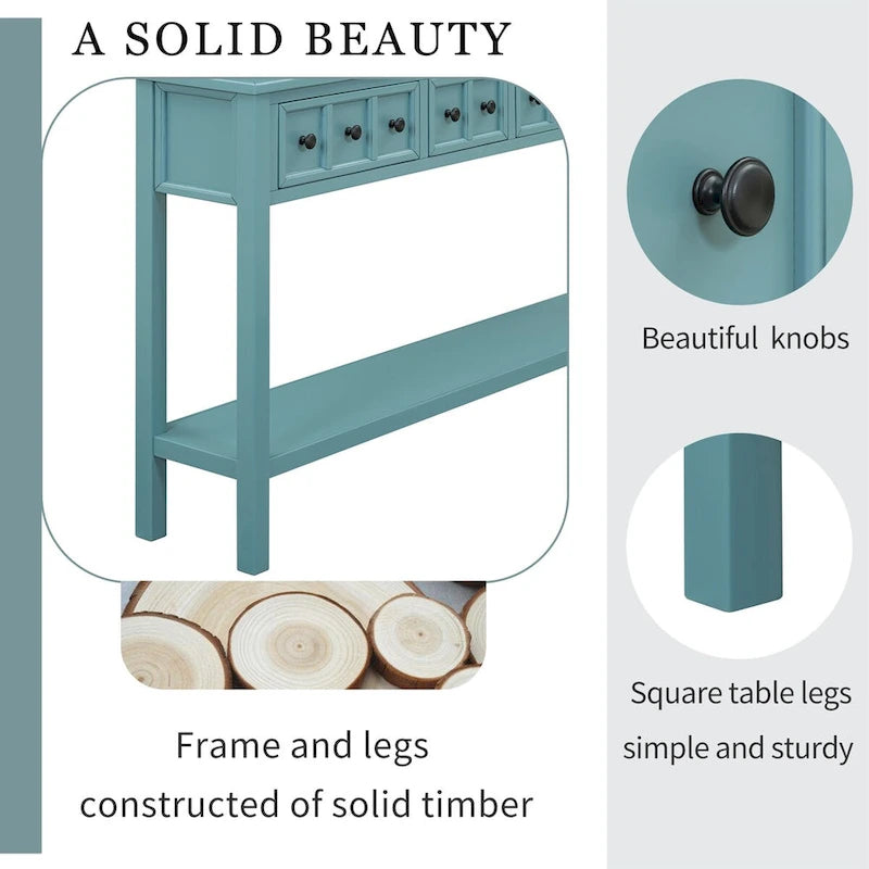 Rustic Entryway Console Table with Drawers and Bottom Shelf